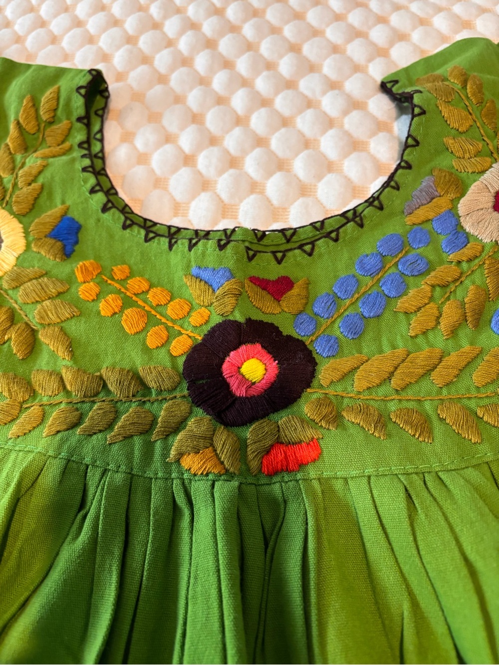 Green Embroidered Floral Linen Top
